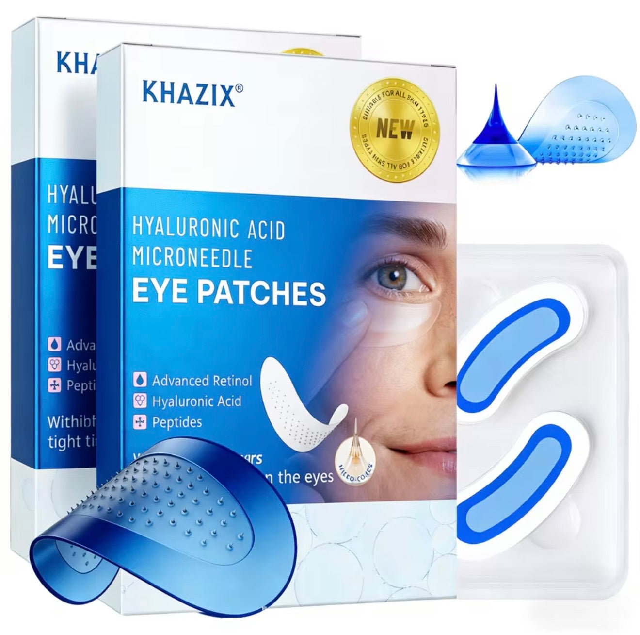 Retinol Microneedle Eye Patches with Hyaluronic Acid & Firming Peptides,for Forehead, Eye Area, Crow's Feet & Smile